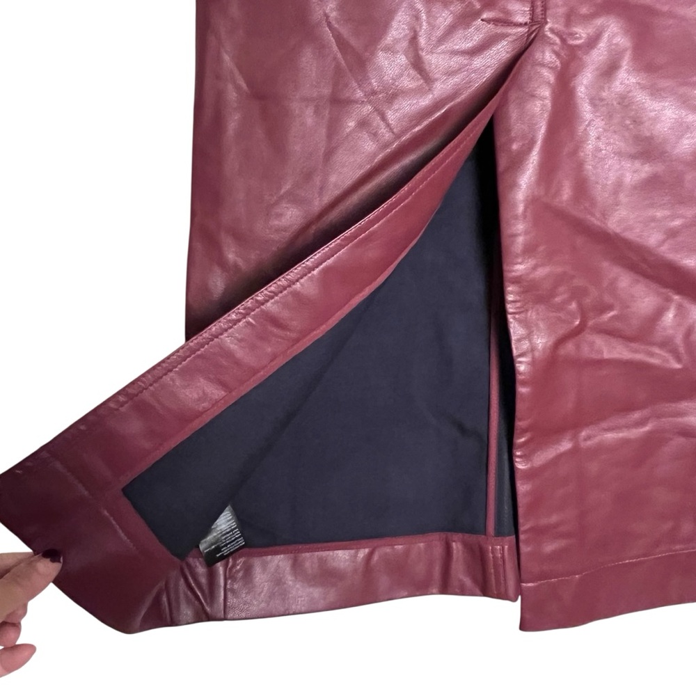 The Colette Faux Leather Cherry Burgundy Maxi Pencil Skirt by Maeve Vegan — XS - Picture 8 of 12